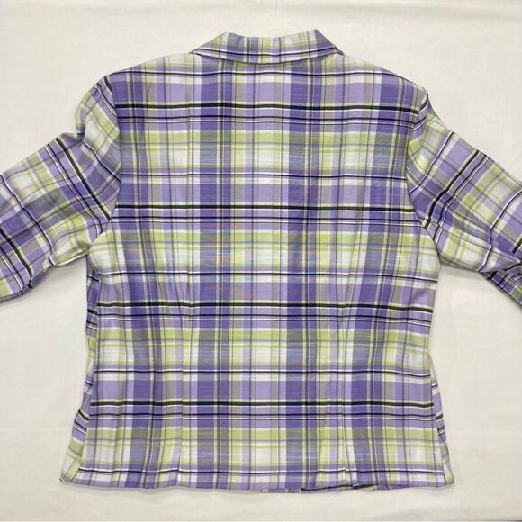 Dress Barn Blazer SZ L Purple Green 3/4 Sleeves Plaid Office Wear Vintage Light - Picture 2 of 10